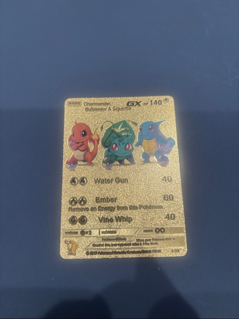 Pokemon Gold Glitter Charmander Bulbasaur Squirtle GX Card